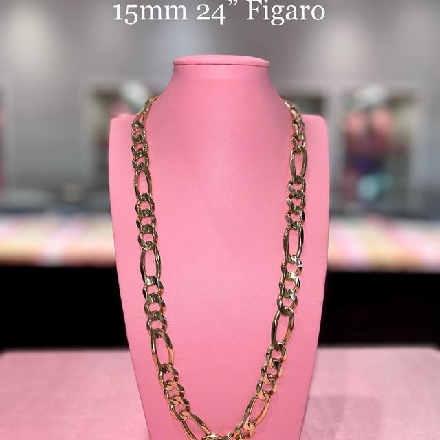 15 millimeter 24 inch solid gold Figaro chain